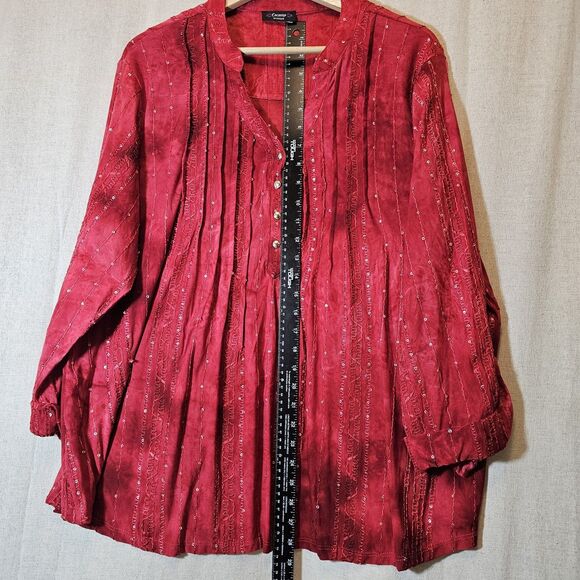 Cocomo Woman Tunic Top  2X Red Sequins Boho Jersey  3/4 Sleeve V Neck Blouse - Picture 8 of 10